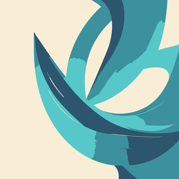 Illustration abstraite et dynamique de formes organiques bleues et turquoises cr&eacute;ant un mouvement fluide sur un fond clair.