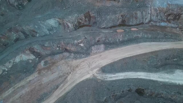 Aerial View of Old Cliffe hill Quary Mines hills and mountains During Sunrise Morning. Drone Camera Footage Was Captured on 26th April, 2024.