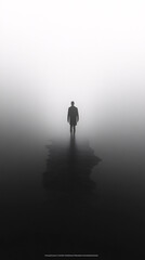 Naklejka premium Solitary man in dark suit moving through thick atmospheric mist