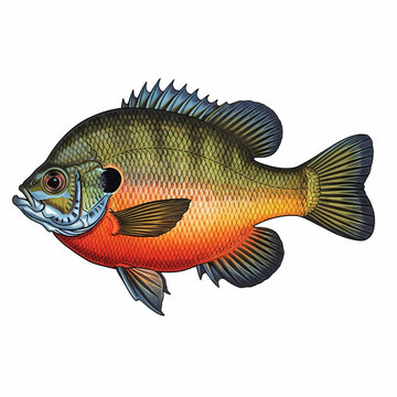Illustration of a bluegill sunfish in a classic vintage artistic style with detailed scales and fins