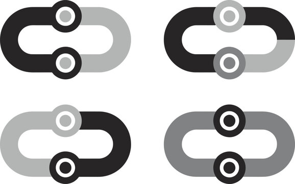 Four sets of monochromatic interlocking link shapes showing connectivity and modern industrial integration for business branding