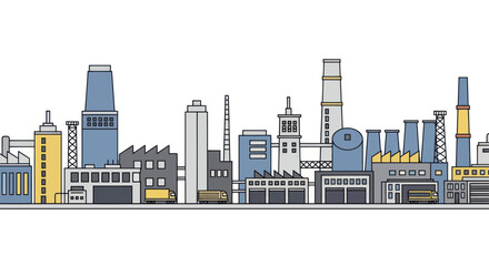 Obraz premium Industrial Factory Skyline with Various Buildings and Structures.