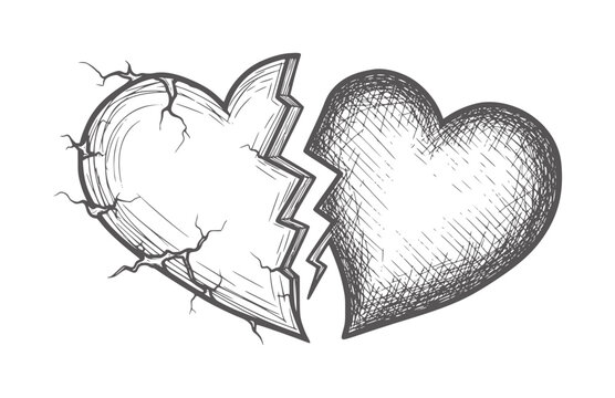 Cracked broken heart with jagged edges and fine lines love emotion