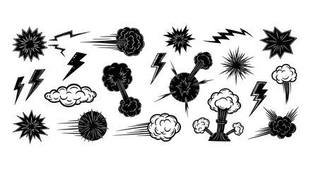 Fototapeta premium comic book graphic elements illustrating dynamic explosions lightning and smoke bursts perfect for action scenes and visual storytelling projects