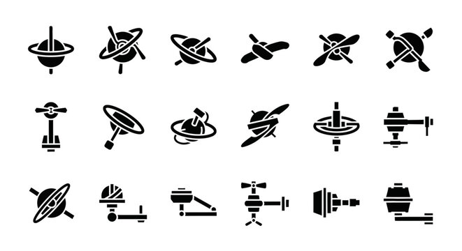 Satellite Dish Icons, Satellite Television, Communication Symbols, Black Vector Graphics