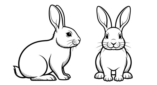 A minimalist vector illustration of two cute rabbits in a simple line art style