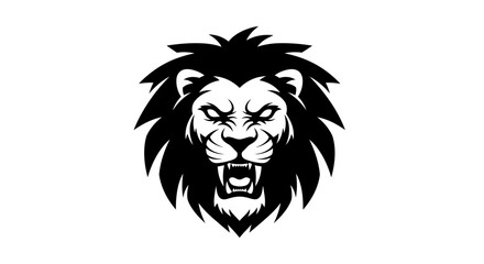 Aggressive Lion Head Graphic Icon with Open Mouth and Sharp Teeth © deni
