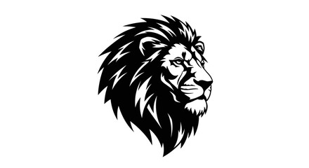 Black and White Stylized Lion Head Graphic with Majestic Mane © deni
