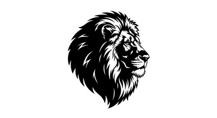 Black and White Stylized Lion Head Profile Symbolizing Strength and Royalty © deni