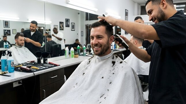 Stylish Men&rsquo;s Haircut in Modern Barbershop with Professional Barber