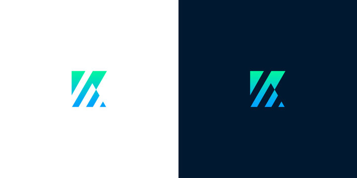 Sleek and dynamic abstract letter K logo design featuring a vibrant blue-green gradient, ideal for modern branding and corporate identity solutions