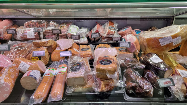 Deli Meat and Sausage Display in Supermarket