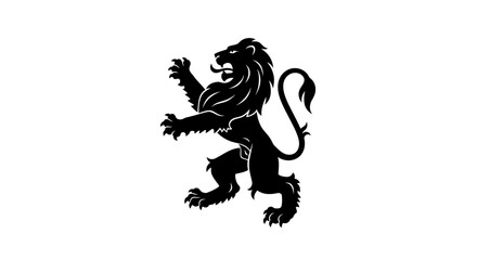 Black Silhouette Lion Rampant Heraldic Symbol Against White Background © Nabila