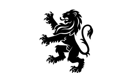 Black Silhouette Lion Rampant Heraldic Symbol Majestic Creature © Nabila