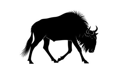 Black Silhouette of a Wildebeest Walking on White Background © Nabila