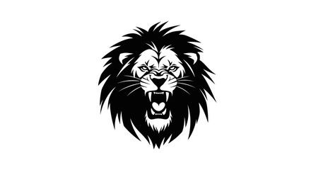 Fierce Roaring Black Lion Head Emblem with Sharp Teeth and Mane © Asahi