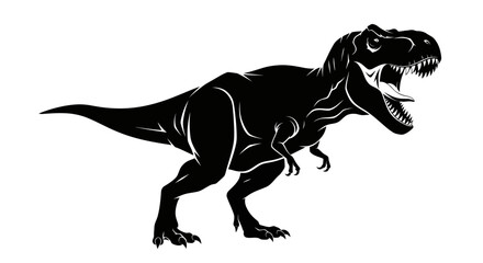 Fototapeta premium Fierce Tyrannosaurus Rex Dinosaur Silhouette with Sharp Teeth Roaring in Black and White