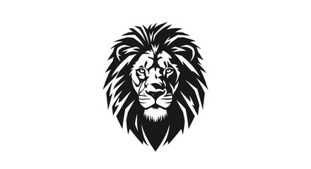 Obraz premium Bold Black and White Lion Head Emblem Design Symbolizing Strength and Majesty