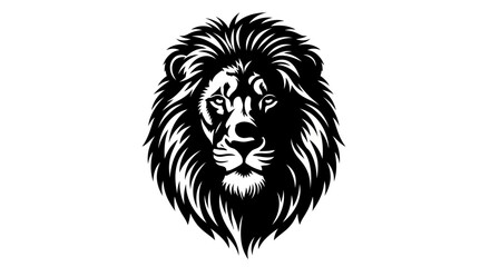 Obraz premium Bold Black and White Lion Head Emblem Symbolizing Strength and Majesty
