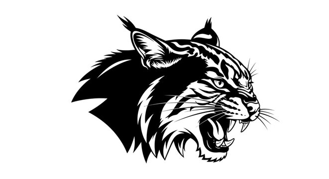 Ferocious Bobcat Head Roaring Aggressively with Sharp Teeth