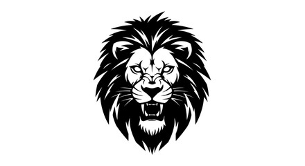 Obraz premium Fierce Black and White Lion Head Silhouette with Open Mouth and Sharp Teeth