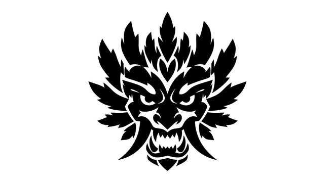 Fierce Black Dragon Head Tribal Tattoo Design with Sharp Teeth