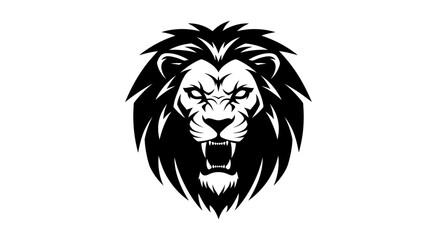 Fototapeta premium Fierce Black Lion Head Silhouette Roaring with Sharp Teeth and Mane