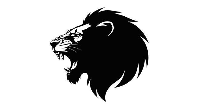 Fierce Black Lion Roaring, Majestic Animal Graphic Design