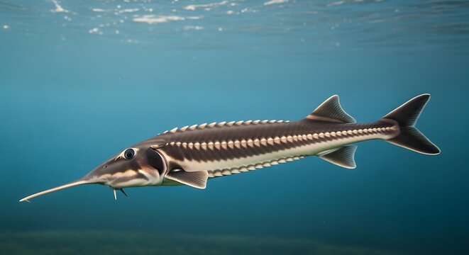 Sturgeon Swimming Underwater - A Detailed Aquatic Portrait.