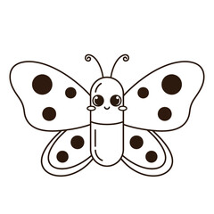 Fototapeta premium Adorable cartoon butterfly pill character with spotted wings and happy face