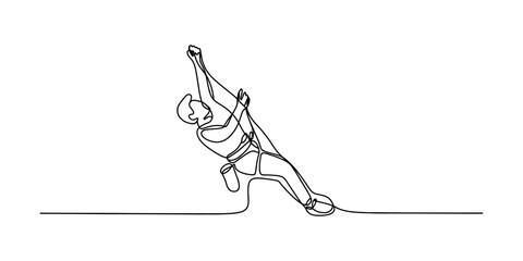 Minimalist continuous single line drawing of an adventurous rock climber scaling a steep wall Vector, illustration © Badhon_Art Gallery