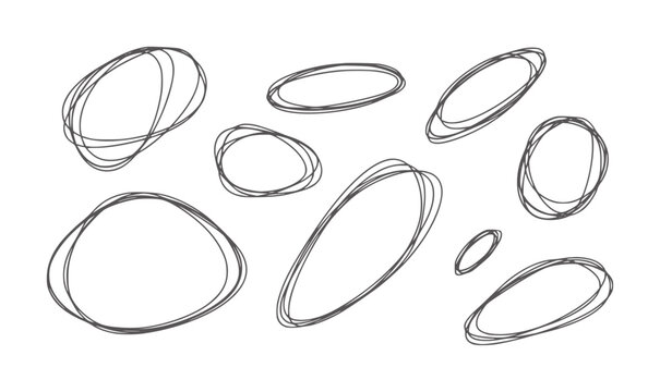 Abstract overlapping black handdrawn ovals and loops white