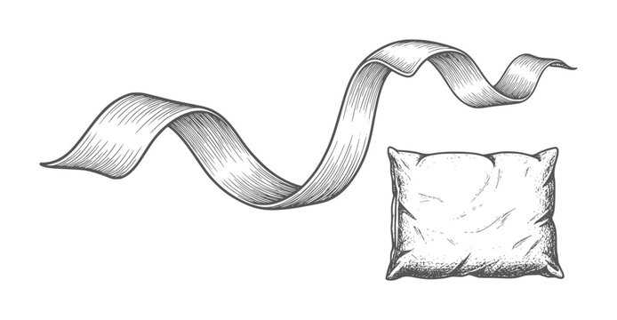 Black and white line of a whisk and a decorative pillow