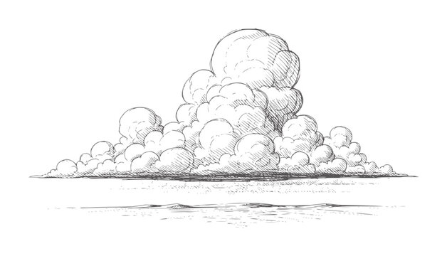 Monochrome of dense cumulus cloud formation over calm water clouds shading