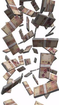 Vertical Tunisia Money, Falling Tunisian Dinar Bills, Carthage Heritage Cash Stacks, 4K