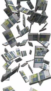 Vertical Tajikistan Money, Falling Tajikistani Somoni Bills, Pamir Heritage Cash Stacks, 4K
