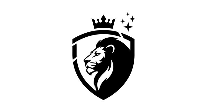 Majestic Lion Head Crest with Crown and Stars, Symbol of Strength
