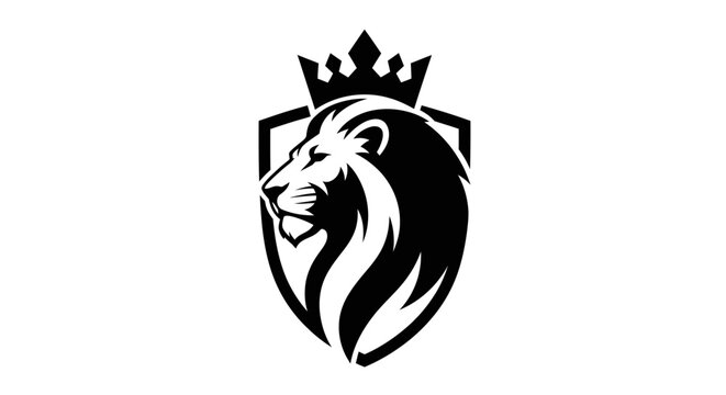 Majestic Lion Head Logo with Crown and Shield Representing Strength and Royalty