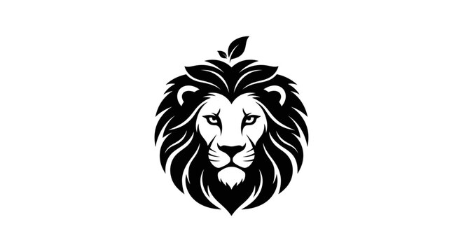 Majestic Lion Head Logo with Leaf Symbolizing Strength and Nature