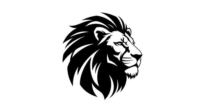 Majestic Lion Head Silhouette Emblem with Fierce Eyes and Flowing Mane