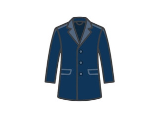 Naklejka premium A dark blue overcoat with a classic collar, three buttons down the front, and two flap pockets.