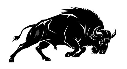 Powerful Black Silhouette of a Charging Bison Animal with Sharp Edges © Kazuki