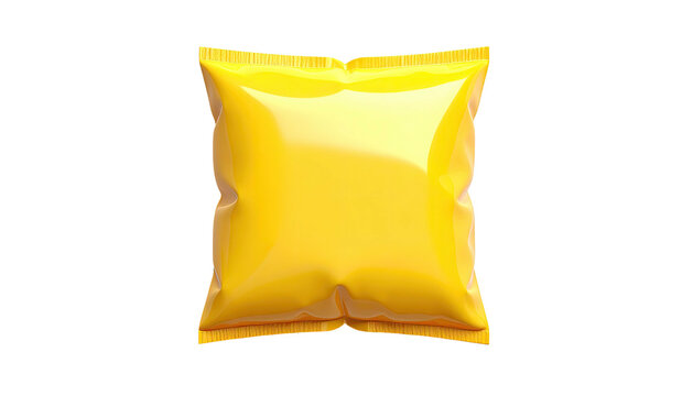 Yellow glossy bag mockup ideal for branding showcasing potato chips or snack packaging against a black background for product display