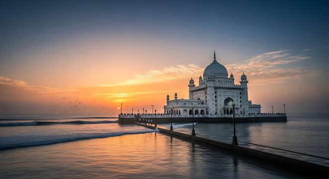 Haji Ali Dargah at Sunset - A Serene Mumbai Landmark.
