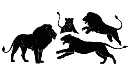 Silhouette Collection of Majestic Lions and Lionesses in Dynamic Poses © keysa