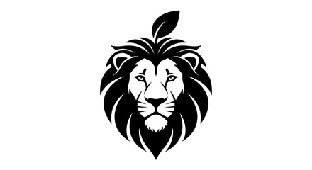 Obraz premium Stylized Black Lion Head Logo with Leaf Symbolizing Strength and Nature