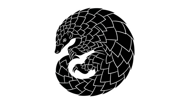 Stylized Black Pangolin Illustration Curled Up Protecting Itself