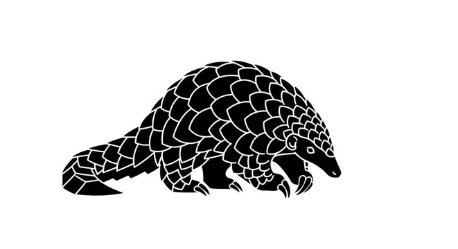 Stylized Black Silhouette of a Pangolin with Scaly Texture and Sharp Claws