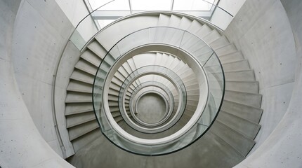 Fototapeta premium Minimalist Spiral Concrete Staircase with Glass Railing