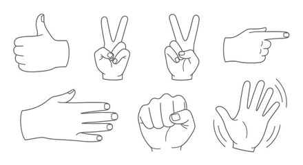 Fototapeta premium Hand Gestures Collection: Thumbs Up, Peace, Pointing, Fist, Open Palm